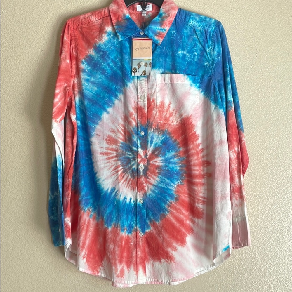 Cabana by‎ Crown & Ivy Long Sleeve Tye Dye Button Up Blouse